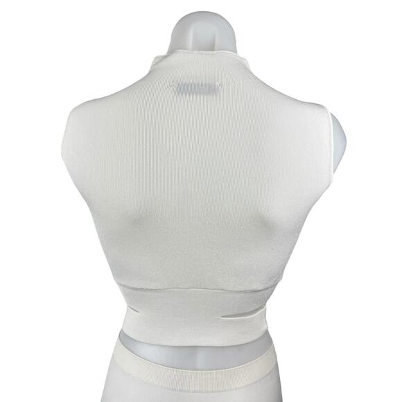 Zara Women's White Ribbed Knit Sleeveless Turtleneck Cutout Crop Top Size S - Picture 2 of 3